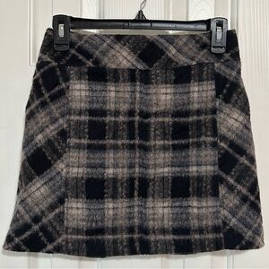 Free People Plaid Gray Black Wool Mini Skirt Size 0